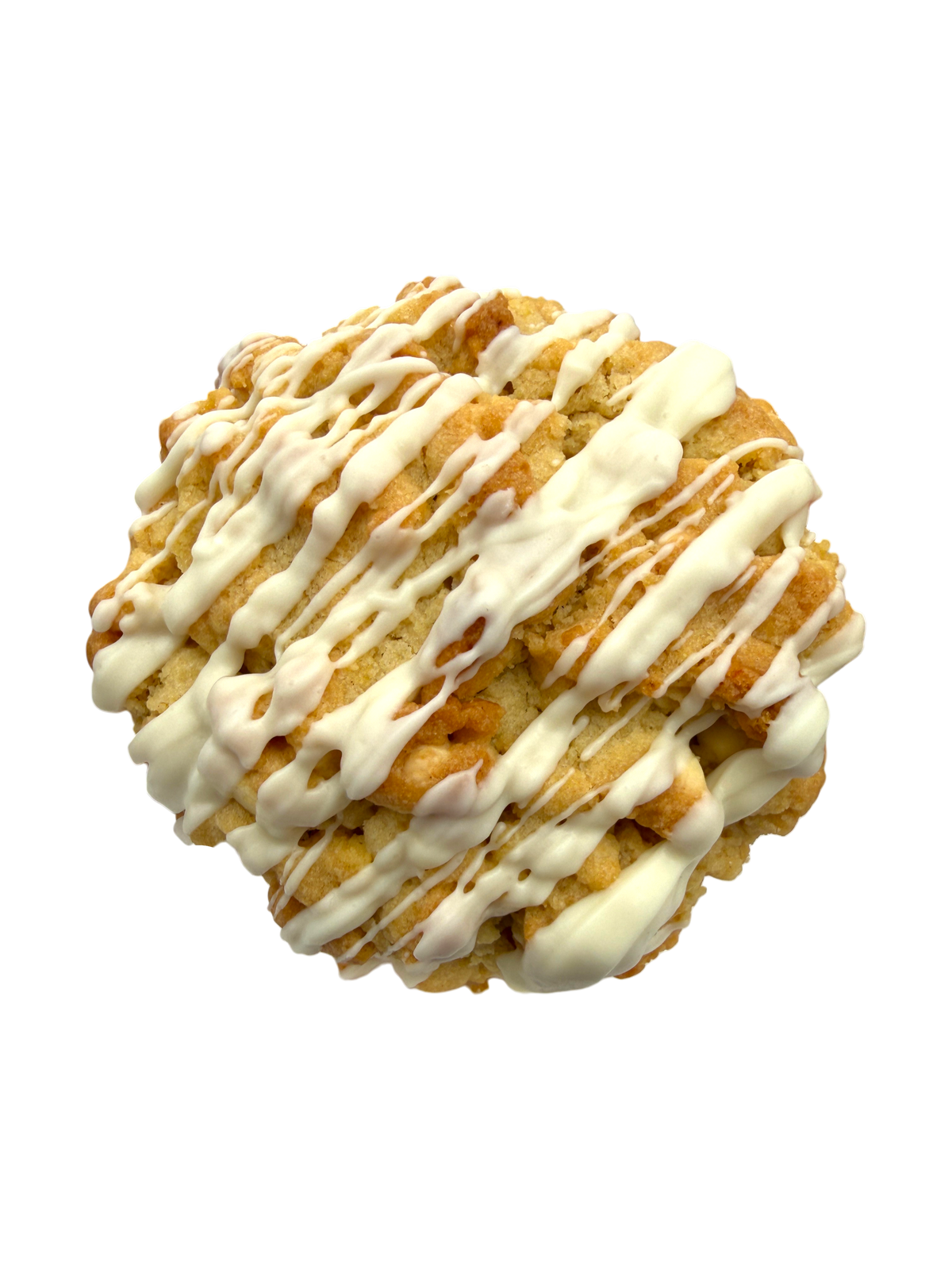 Lemon Vanilla Cream New York-style cookie with Lemon Oreo pieces, white chocolate chips, and white chocolate drizzle
